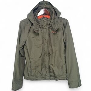 Hollister Girls Youth Large Green Hooded Winter Jacket Fleece Lined Zip Up Coat